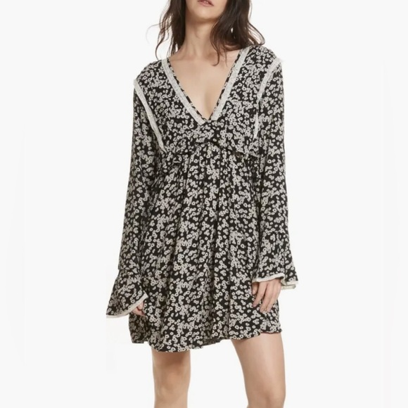 Free People Like You Best Mini Dress in Black Combo Medium - Picture 1 of 12